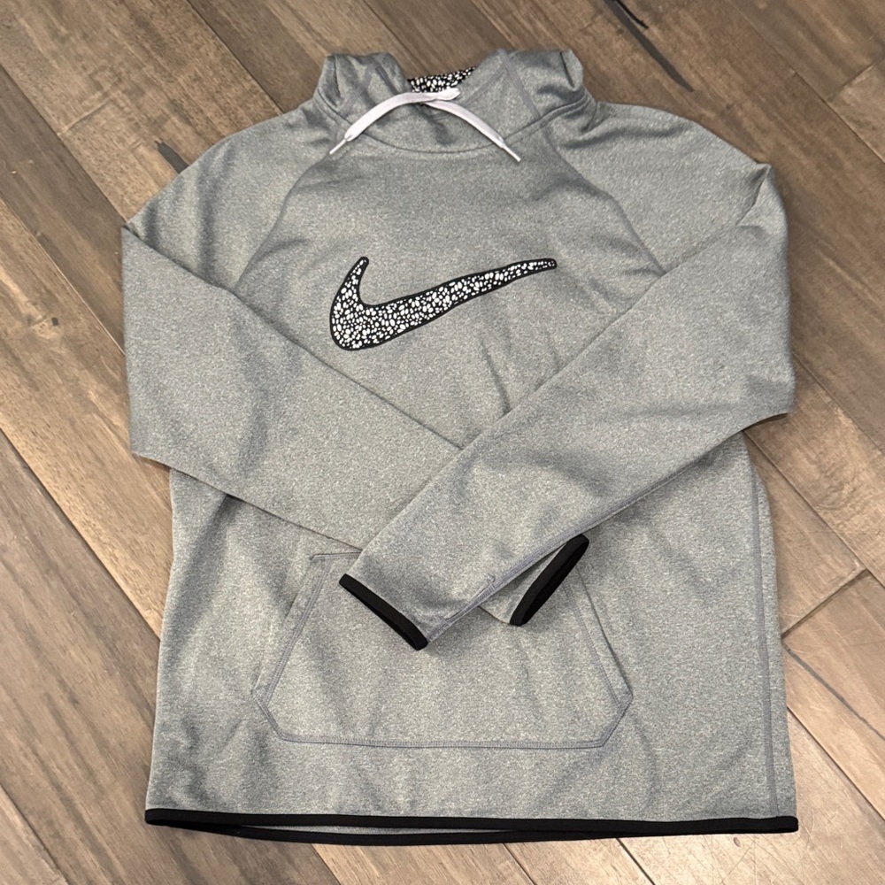 Nike Women’s Heather Gray Hoodie with Black Floral Logo - NWOT